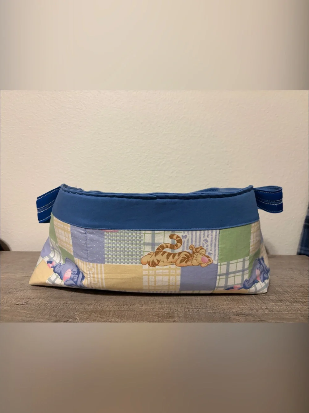 Blue Patchwork Nursery tote with Winnie the Pooh Print